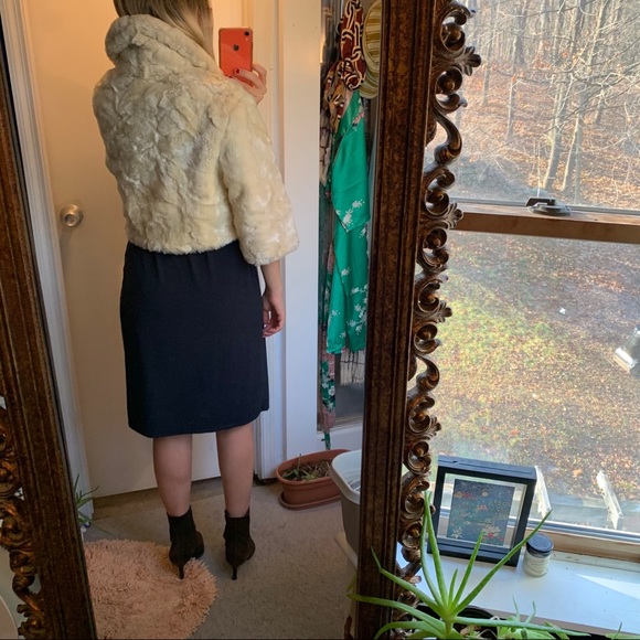Vintage cream faux fur crop jacket shawl collar S - Picture 5 of 10